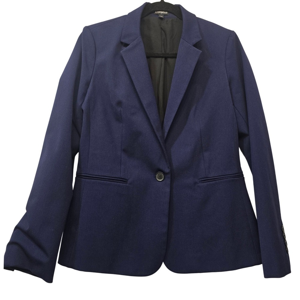 Express Navy Blue Tailored Blazer Sz 12 Classic Preppy Office Workwear Old Money